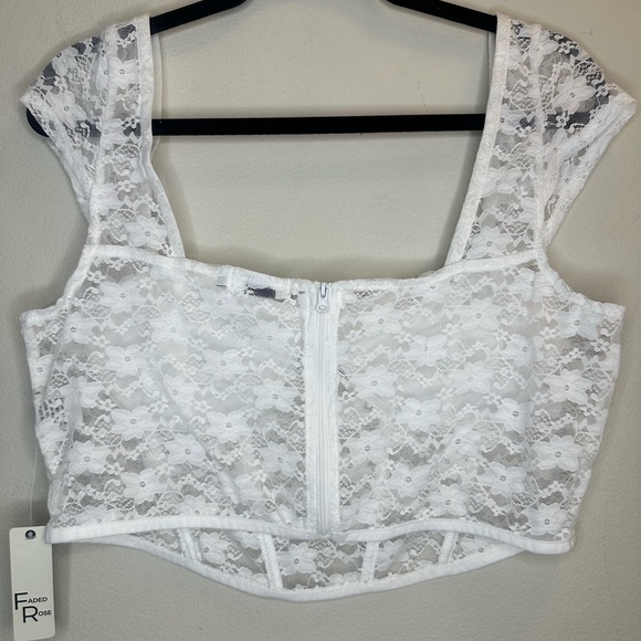 NWT Faded Rose Corset Bustier Women's White Cropped Lace Top Size XL - Picture 3 of 8